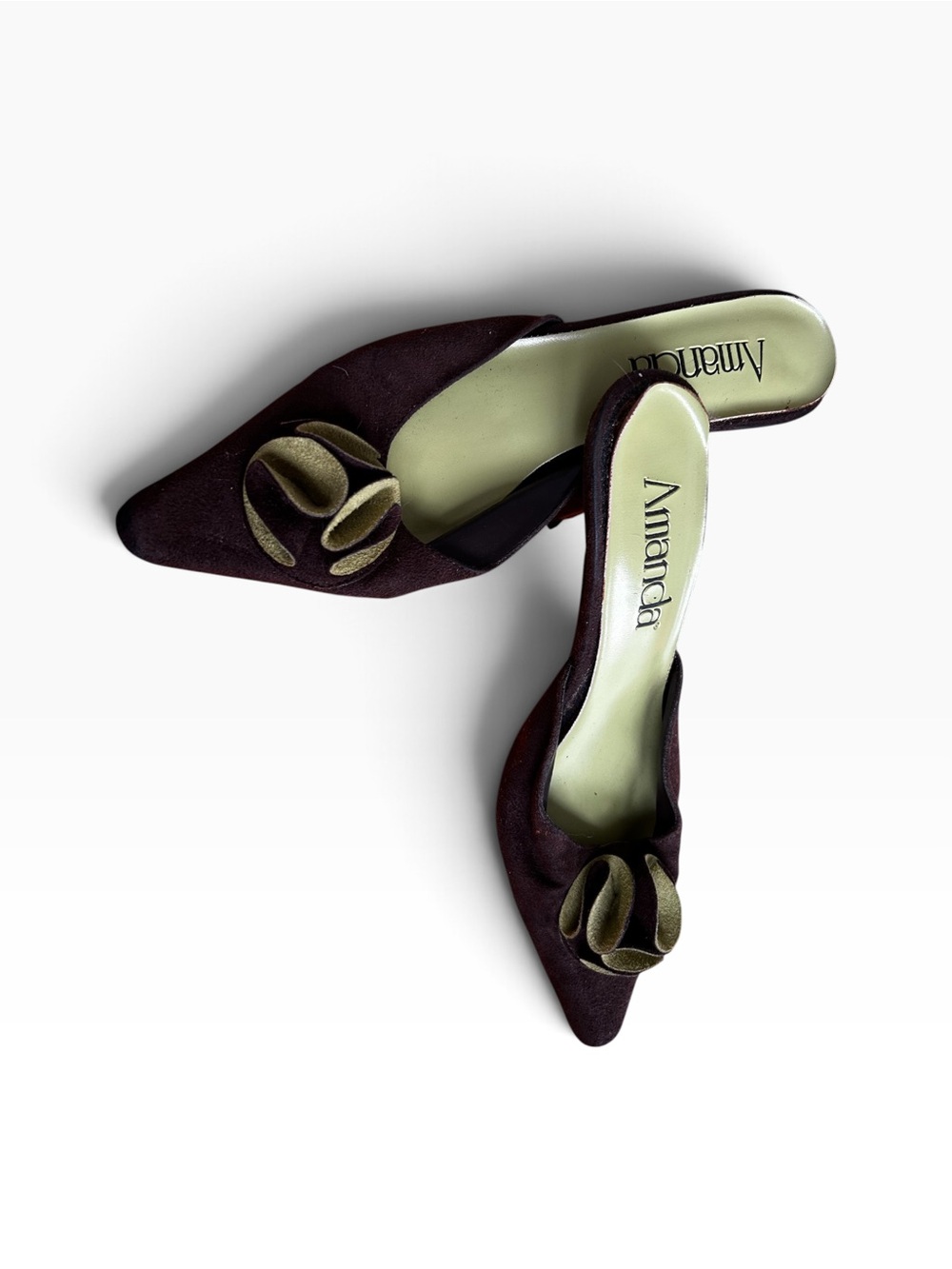 Y2K Amanda Brown and Lime Kitten Heel Mules Size 8 - Picture 2 of 5